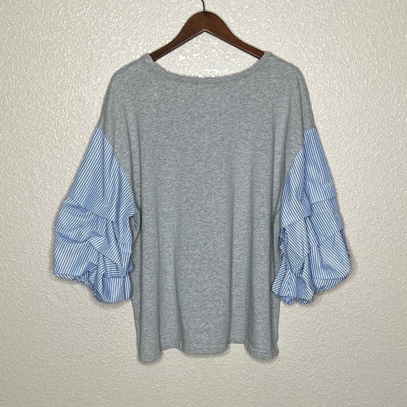 Lane Bryant Pinstriped Ruffle Sleeve Blouse - Picture 7 of 10